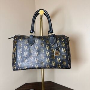 Dooney & Bourke Black and Gold Logo Clutch